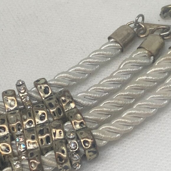 Lana Bib Statement Necklace 4 Strand Rope Silvertone w Crystals - Picture 2 of 5